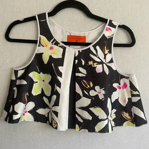 Clover Canyon Garden floral Plaid pleated cropped sleeveless tank blouse Sz XS